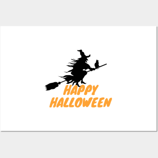 Happy Halloween Witch On Broom Posters and Art